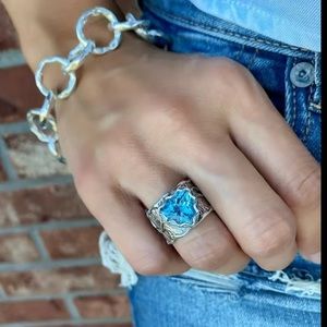 New Bohemian Vintage Party Ring Adorned with a aquamarine Faux Gemstone